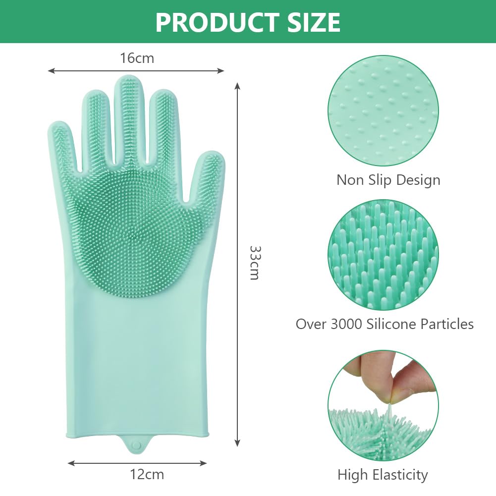 AMFUN Guantes reutilizables para el hogar, Verde Guantes de Limpieza de Silicona, Guantes de silicona reutilizables para lavar platos, para Lavar Platos, cocina, coche, cuidado de mascotas