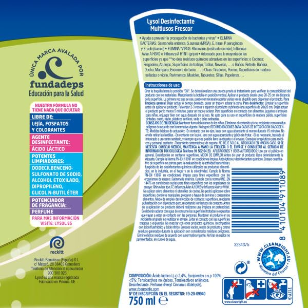 Lysol Spray Desinfectante Multiusos, 3 x 750ml (2,25L)