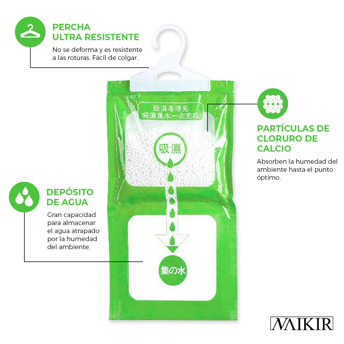 NAIKIR - Pack 6 Bolsas Antihumedad - Deshumificadores de Humedad para Armarios, Baños, Trasteros - Perchas Antihumedad Alta Absorción (6)