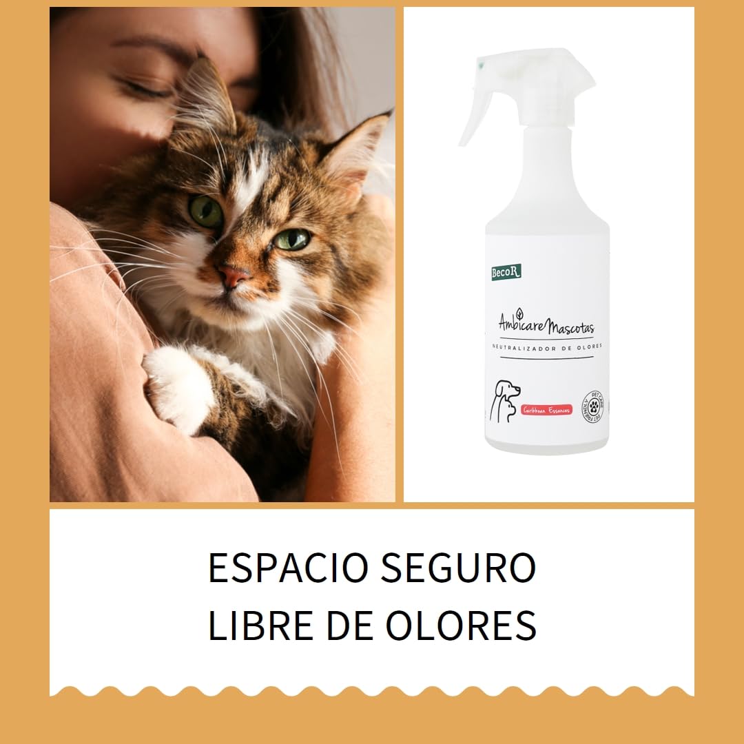 AMBICARE MASCOTAS-Neutralizador de olores de Gatos y Perros, Eliminador de olores Mascotas, ambientador absorbe olores mascotas, Biodegradable y sin Tóxicos para tu Mascota. PETCARE