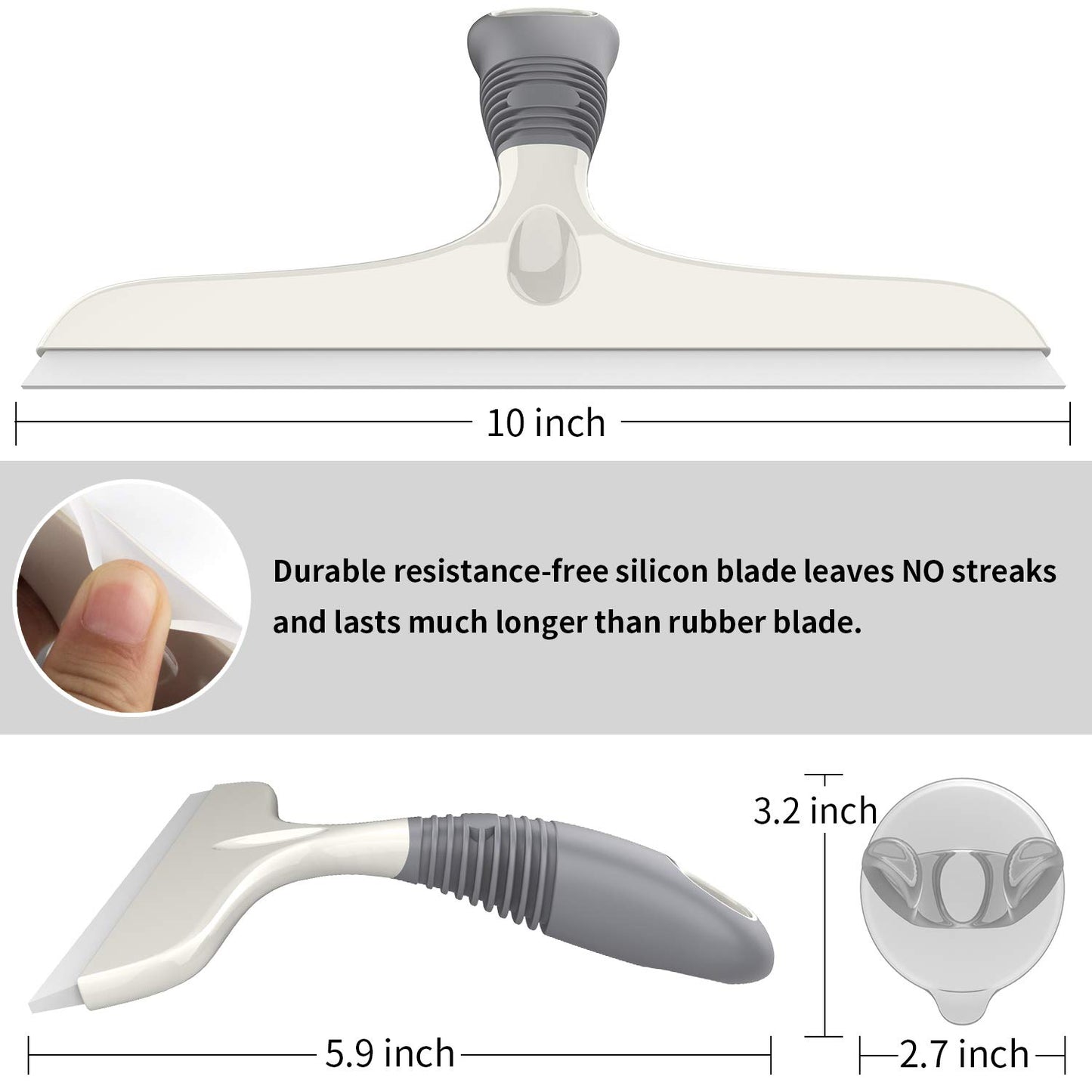 MR.SIGA Jalador Multiuso para Ventanas, vidrios, Puertas de Ducha, automóviles, fregadoras de Ventanas de Servicio Pesado, Gancho de succión Incluido, 10 Pulgadas, Blanco y Gris