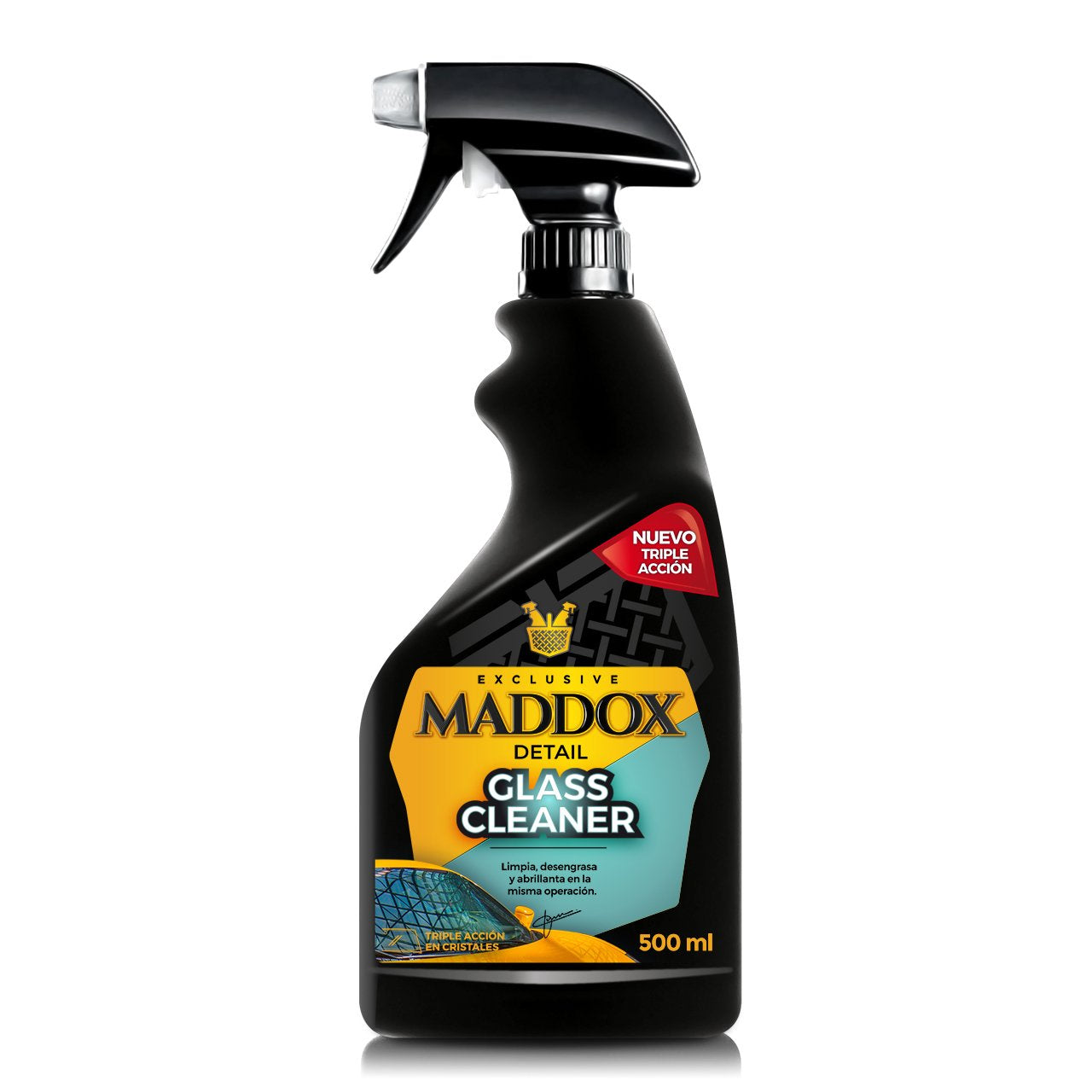 Maddox Detail - Limpiacristales, Triple Acción, Desengrasa y Abrillanta | Ideal como Limpia Mosquitos para Coche | Repele el Agua de los Cristales | Glass Cleaner 500ml