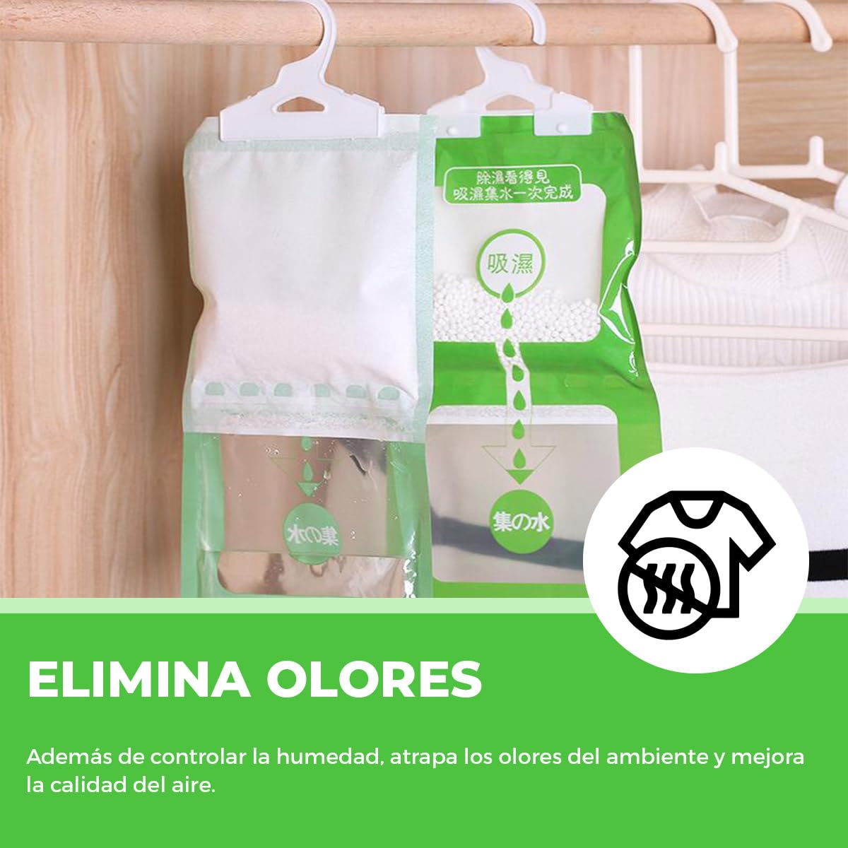 NAIKIR - Pack 6 Bolsas Antihumedad - Deshumificadores de Humedad para Armarios, Baños, Trasteros - Perchas Antihumedad Alta Absorción (6)