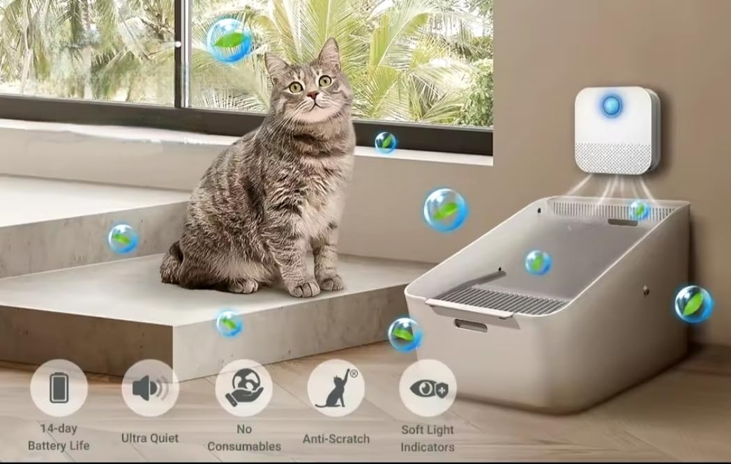 Desodorante para Arena de Gatos,Desorizador inteligente, Elimina el mal olor en la arena para gatos frescura duradera Batería de 21 días de duración para Caja de Arena para Gatos