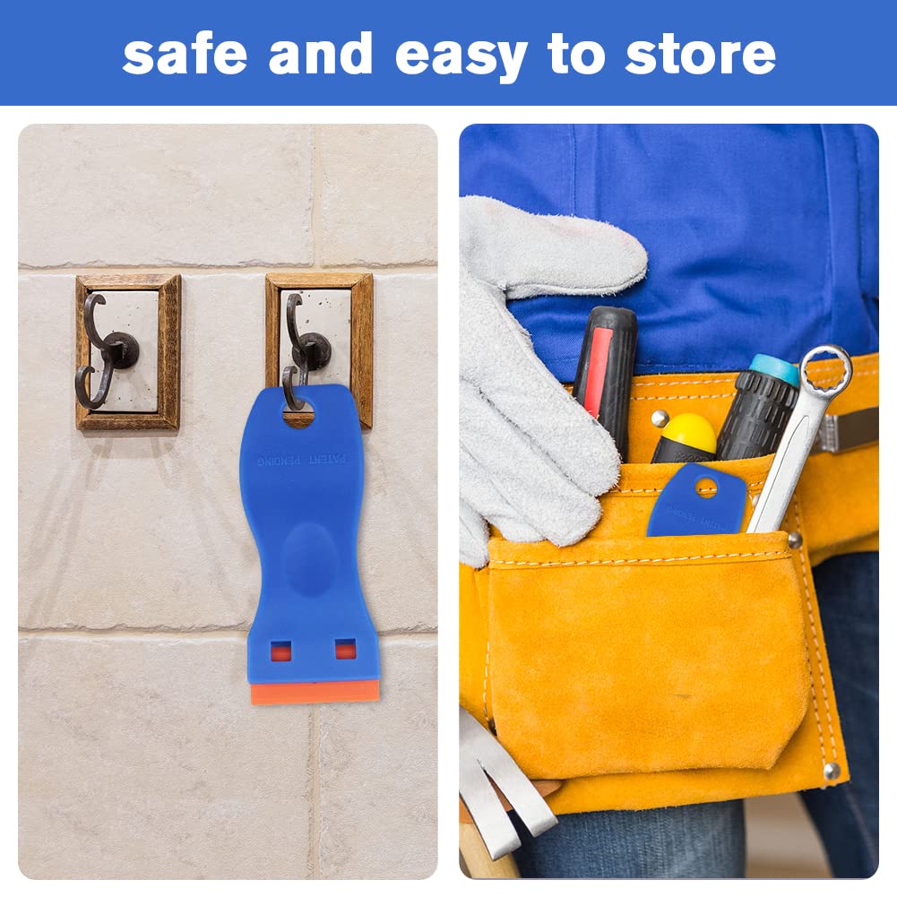 Flintronic Raspador Vitroceramica, 1 Rasqueta Multiusos Profesional con 20 Cuchillas para Ventanas, Espejos, Azulejos Limpieza (Azul Naranja)
