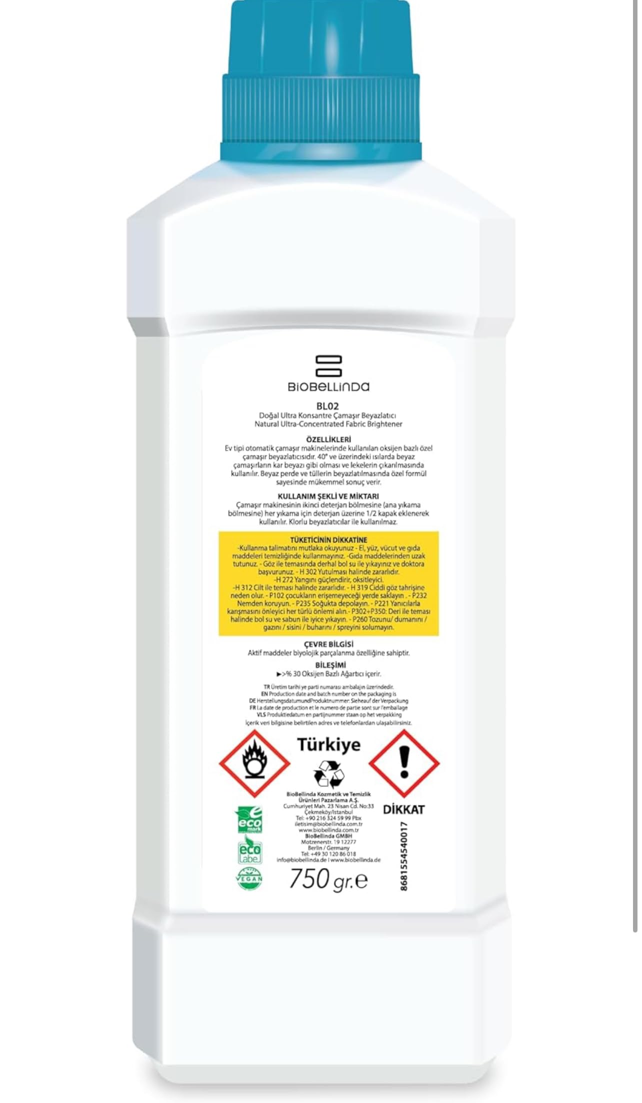 Biobellinda Juego de 3 blanqueadores textiles ultraconcentrados, 750 g, blanqueador para ropa blanca brillante y colorida, contra manchas persistentes, limpiador higiénico