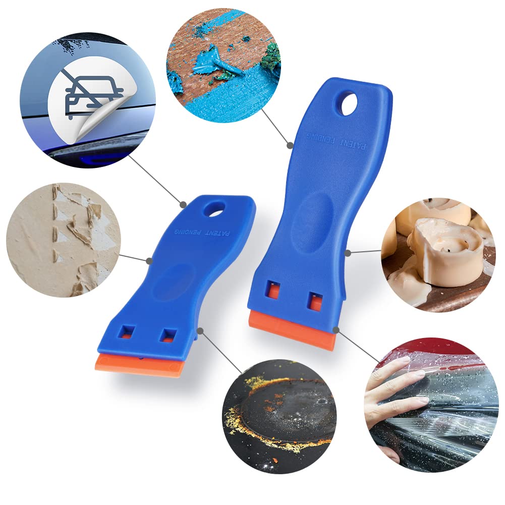 Flintronic Raspador Vitroceramica, 1 Rasqueta Multiusos Profesional con 20 Cuchillas para Ventanas, Espejos, Azulejos Limpieza (Azul Naranja)