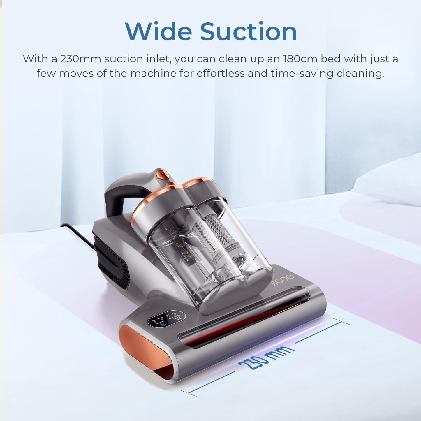JIGOO S300 Pro Aspirador de Ácaros con Sensor de Ácaros y Pantalla Digital, 500W Aspiradora antiácaros con Luz UV, 13KPa de succión, para Alergias, Elimina alérgenos en colchones, Camas y sofás