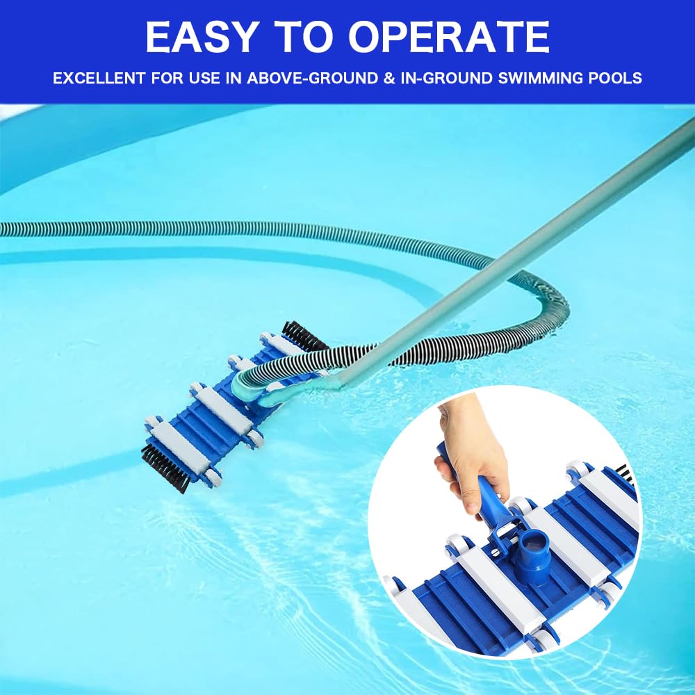 Aspirador Piscina,Kit Limpiafondos Piscina Manual,Limpiafondos Piscina,Lncluye 6 Varillas Reforzadas-Conexión de hasta 2,1 M de Longitud-para Piscinas, Fuente, Hidromasaje