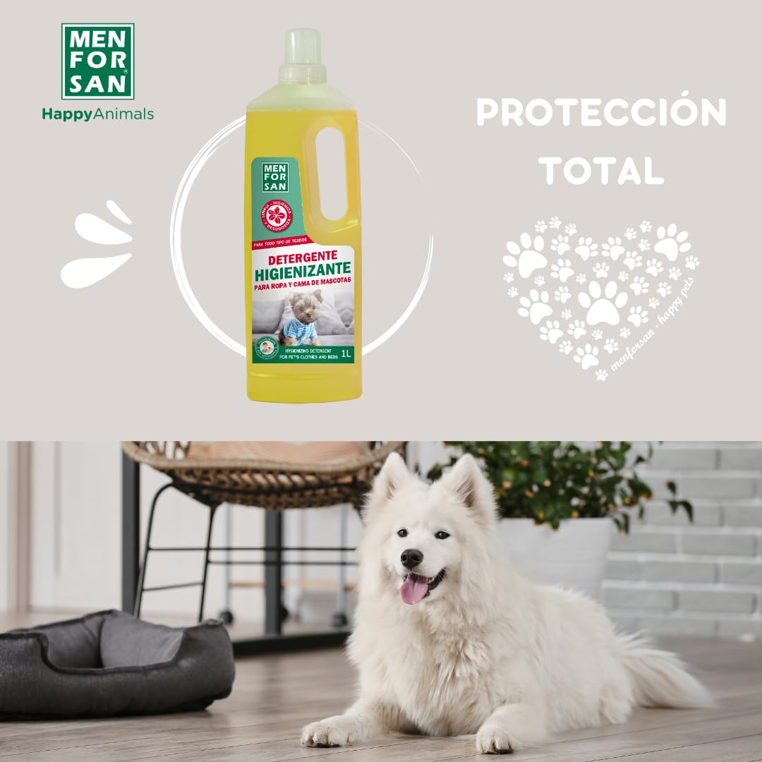 MENFORSAN Detergente para Ropa Y Cama de Mascotas | Desodoriza y Limpia en Profundidad | Elimina Malos Olores | Muy concentrado | Fragancia Agradable | 1 Litro