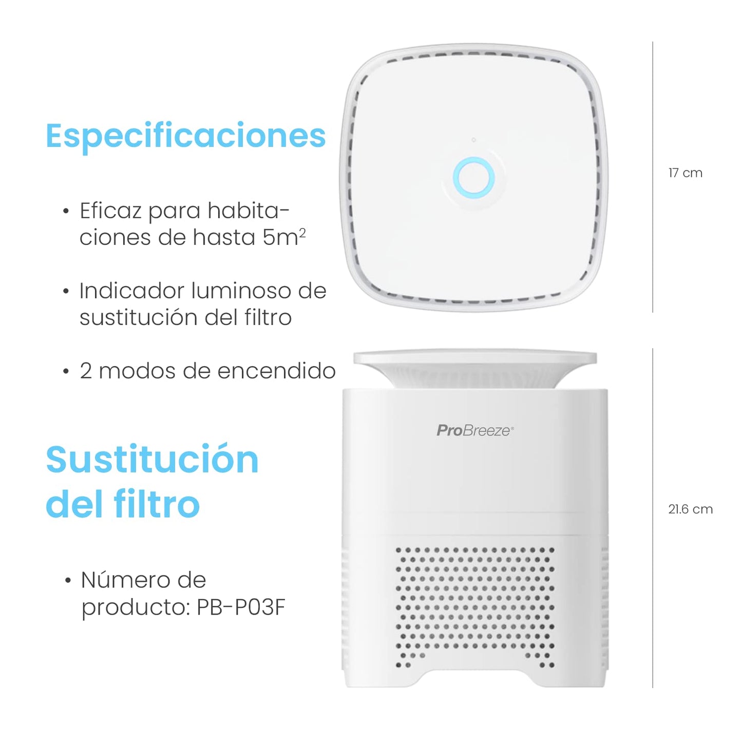 Pro Breeze Purificador de aire 4 in 1 con Prefiltro, Filtro Auténtico HEPA & Filtro de Carbón Activado con Generador de Iones Negativos. Limpiador de Aire Personal de Escritorio para Alergias