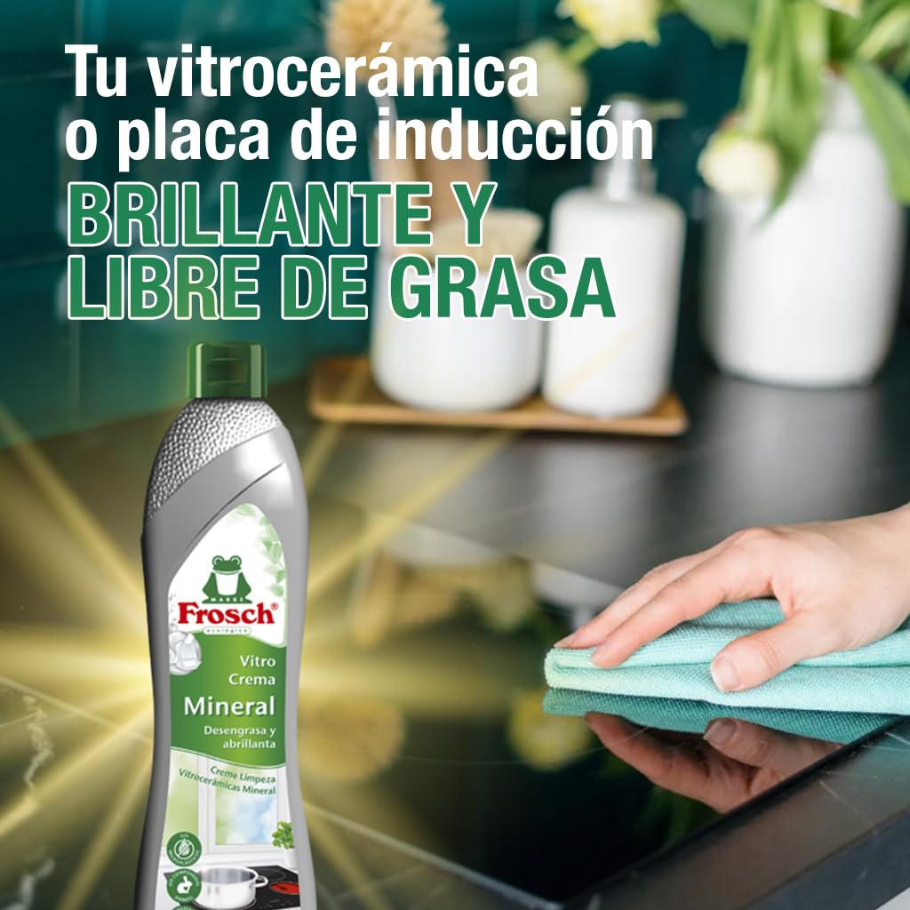 Frosch - Limpiador Ecológico para Vitrocerámica Nueva Fórmula Mejorada con Mármol Ultra Molido y Minerales, Desengrasa y Abrillanta en Profundidad - 500 ml
