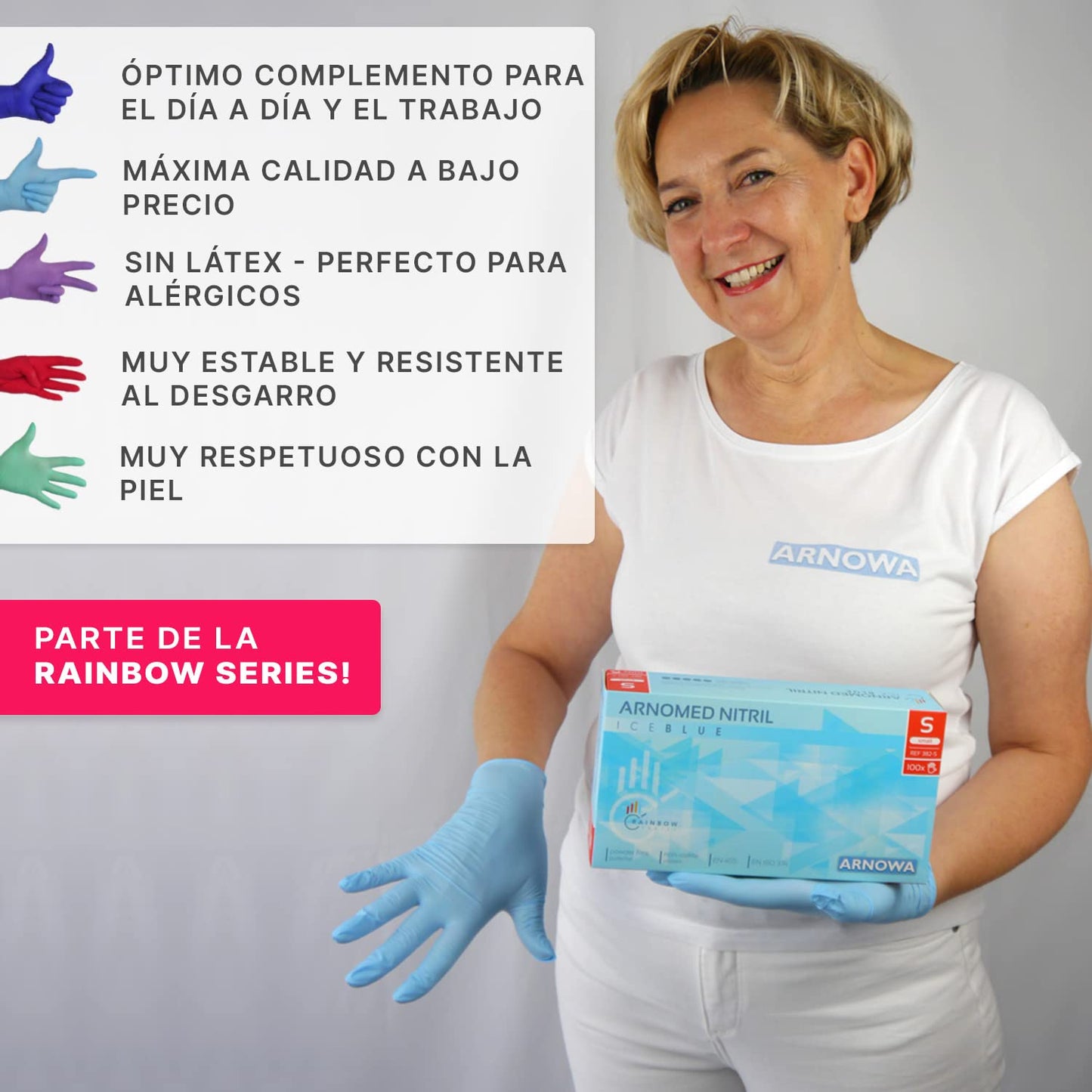 ARNOMED Guantes nitrilo talla M, azul claro, guantes de nitrilo, 100 uds/caja, guantes nitrilo desechables sin polvo, guantes de goma sin látex, guantes nitrilo talla XS, S, M, L y XL