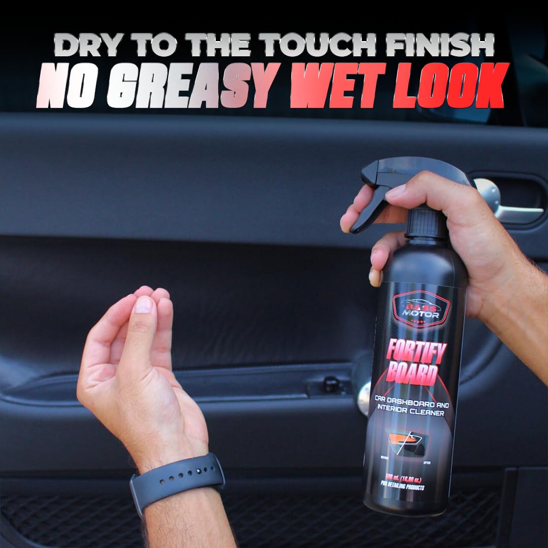 BassMotor Limpiador Salpicaderos y Plasticos Interiores de Coche - Fortify Board 500ml + Bayeta Premium, El embalaje puede variar