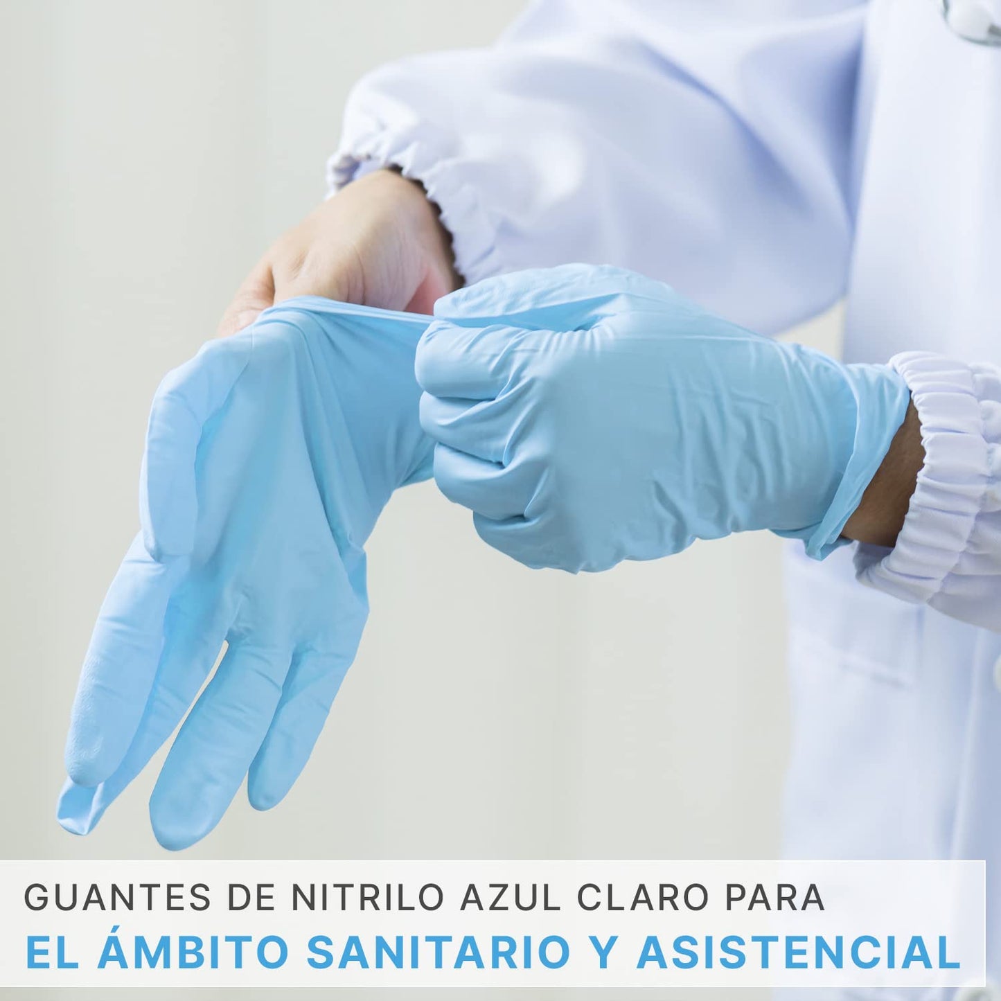 ARNOMED Guantes nitrilo talla M, azul claro, guantes de nitrilo, 100 uds/caja, guantes nitrilo desechables sin polvo, guantes de goma sin látex, guantes nitrilo talla XS, S, M, L y XL
