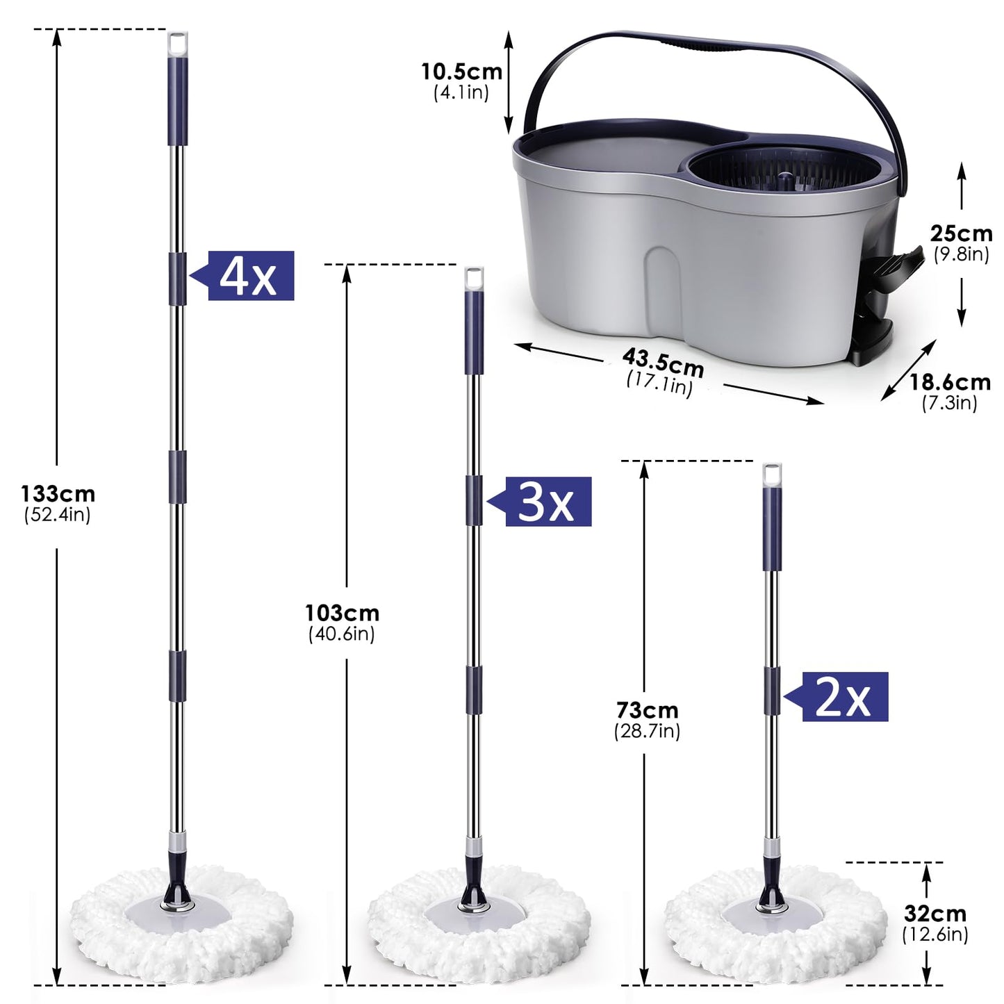 Eukue Juego de Fregona y Cubo, Fregona Mopa para Suelos giratoria con Pedal, 2en1 Cubo de Limpieza con Mop, Mopa Microfibra Rotatoria con 3 Almohadillas, para Madera Dura Laminado, Gris