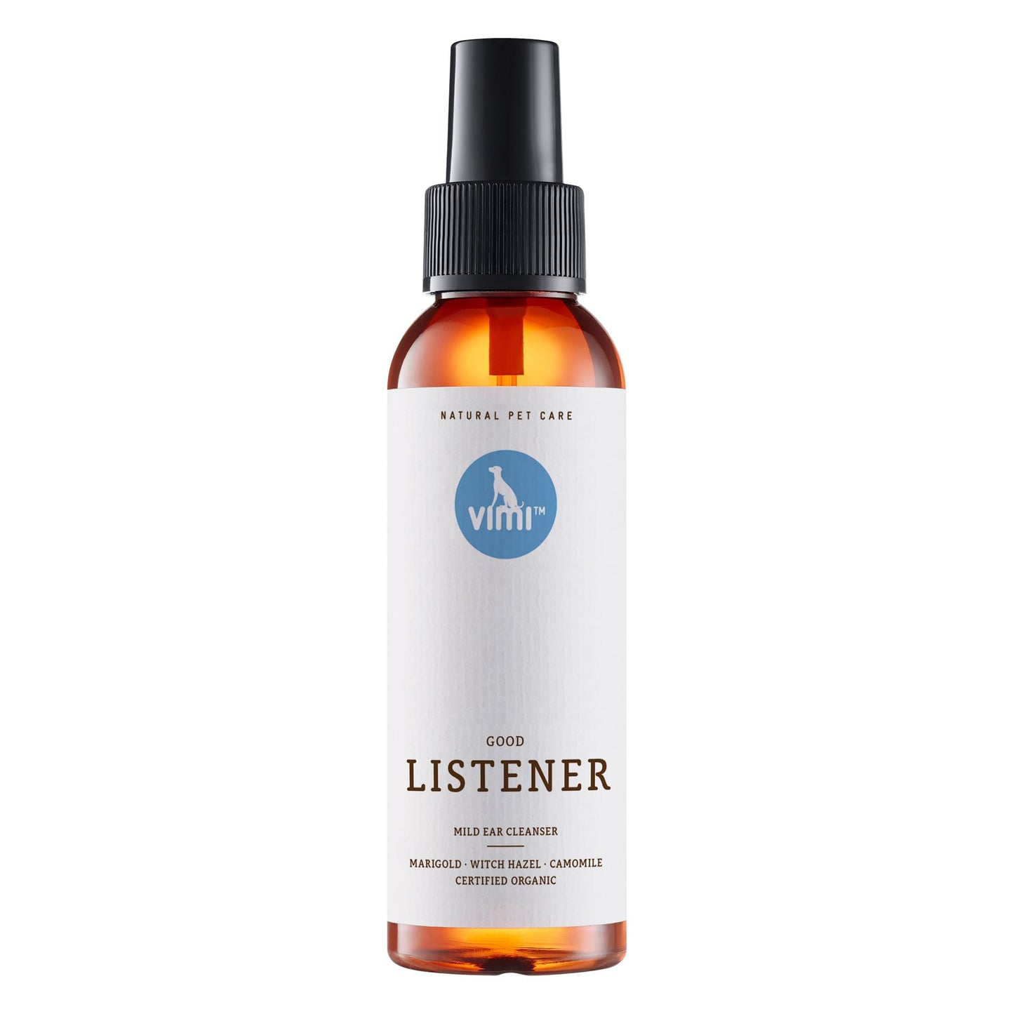 animaux Vimi Good Listener – Limpiador de oídos para orejas sensibles de perro y gato, 100 ml, con manzanilla, caléndula y magia para una limpieza profunda y suave