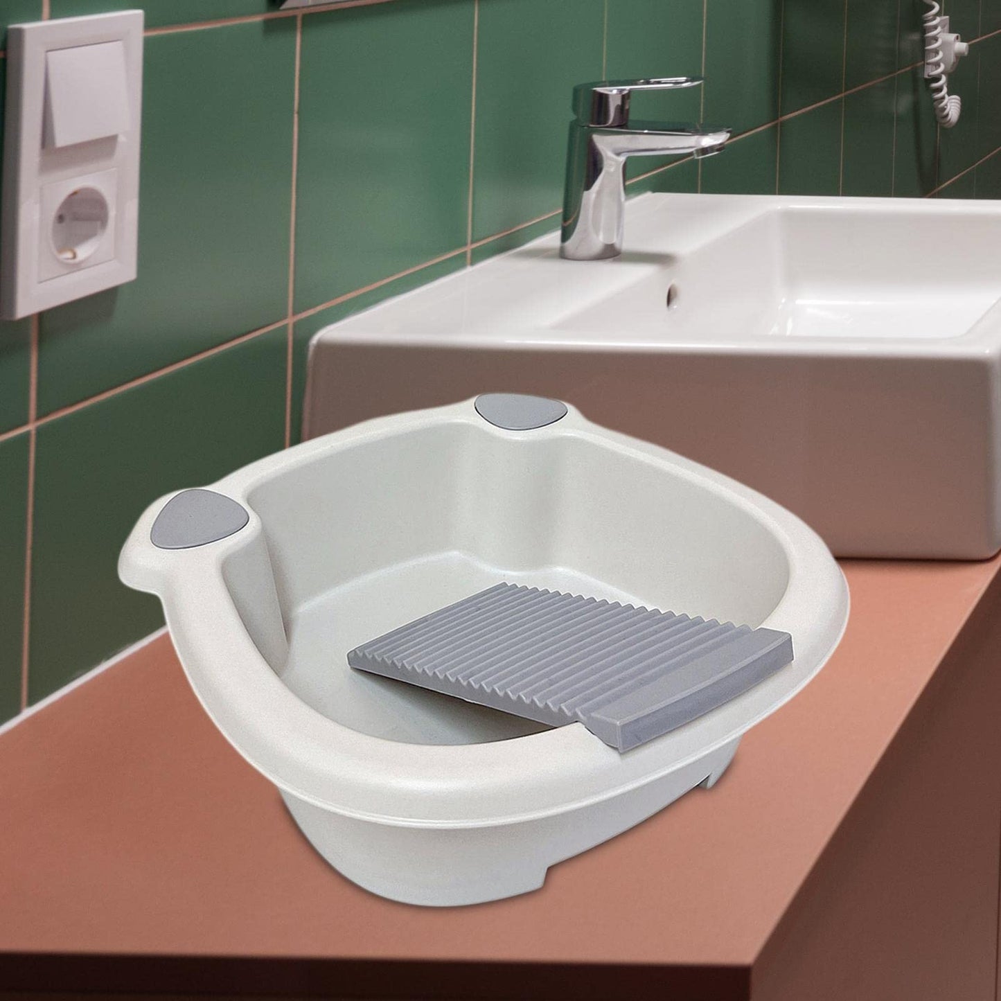 Milageto Tabla de Lavado a Mano para Lavabo, Cubo de Ropa para Lavar a Mano, de Lavado con Tabla de lavandería, Gris