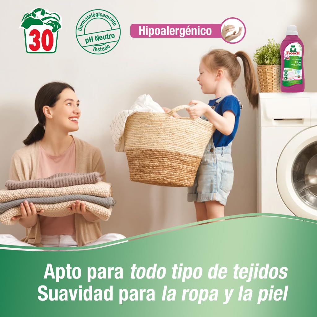 Frosch - Suavizante Concentrado Liquido para Lavadora, Apto para Ropa Blanca y de Color, Pieles Sensibles y Atópicas, Producto Hipoalergénico y Ecológico, Higo - 750 ml