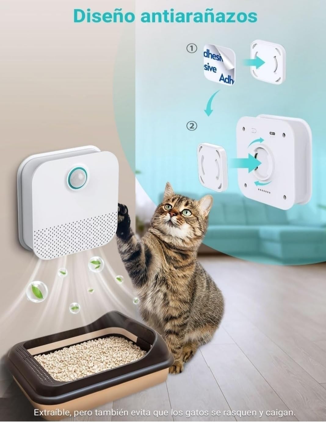 Desodorante para Arena de Gatos,Desorizador inteligente, Elimina el mal olor en la arena para gatos frescura duradera Batería de 21 días de duración para Caja de Arena para Gatos