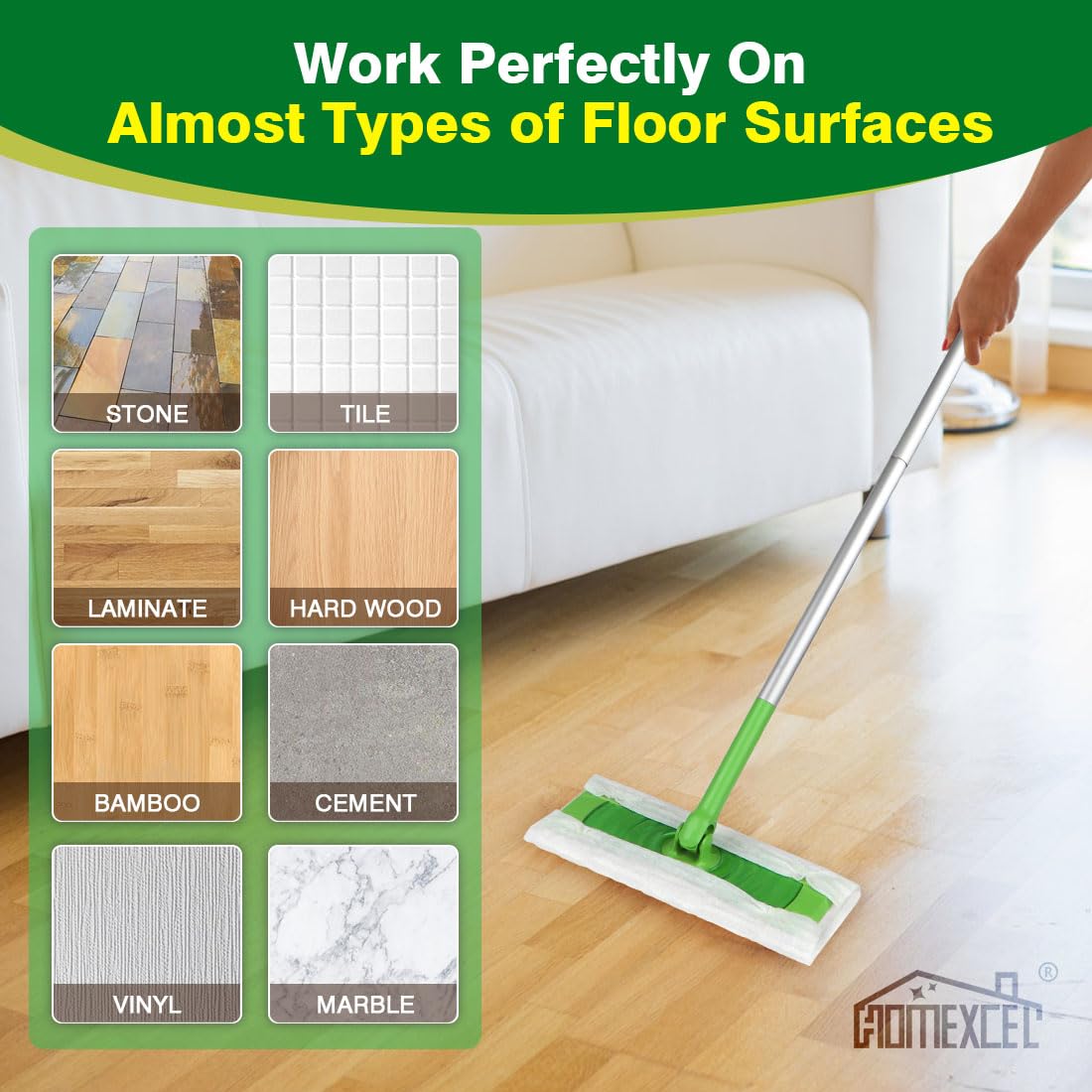 HOMEXCEL Almohadillas de Trapo de Barrido en seco compatibles con Swiffer Sweeper, Almohadillas Desechables para fregona y Limpieza de Suelos, 64 Unidades