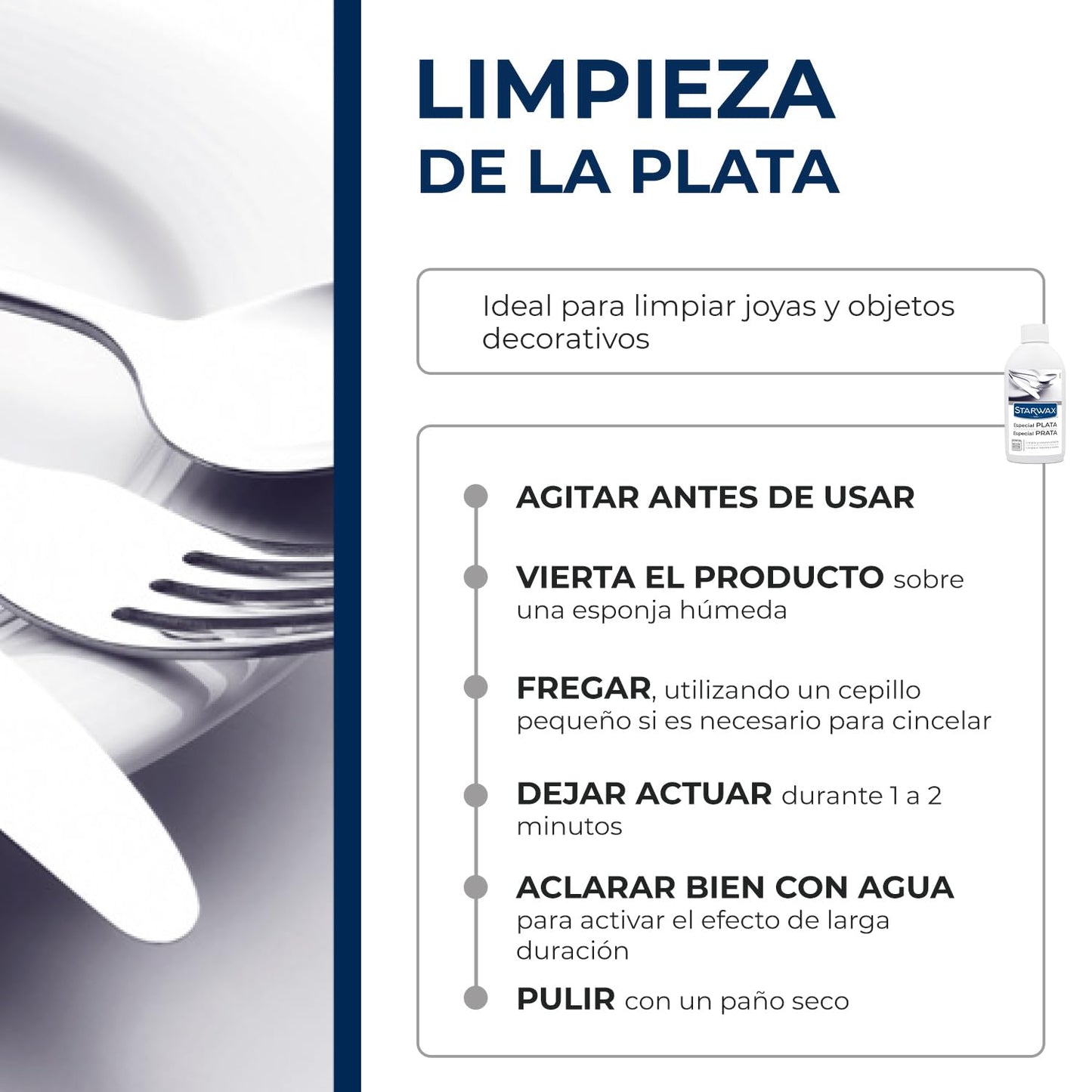 STARWAX - Limpiador Plata - Limpia y da brillo - Efecto larga duración - Retrasa la oxidación - Perfume agradable - No raya - Sin amoníaco - Fabricado en Francia - 250ml