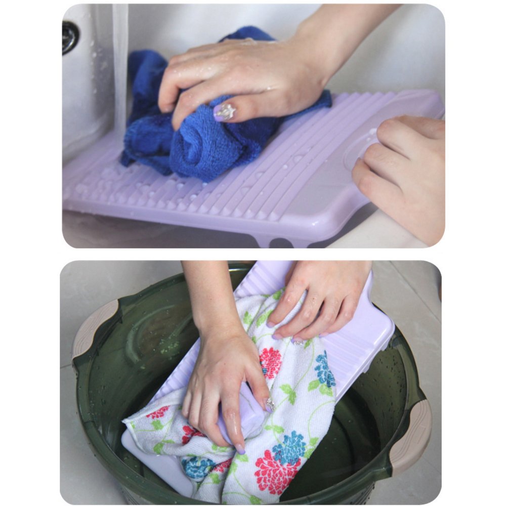 NUODWELL Tabla de lavado antideslizante para colgar, con trípode fijo de plástico grueso, herramienta de limpieza de ropa (morado)