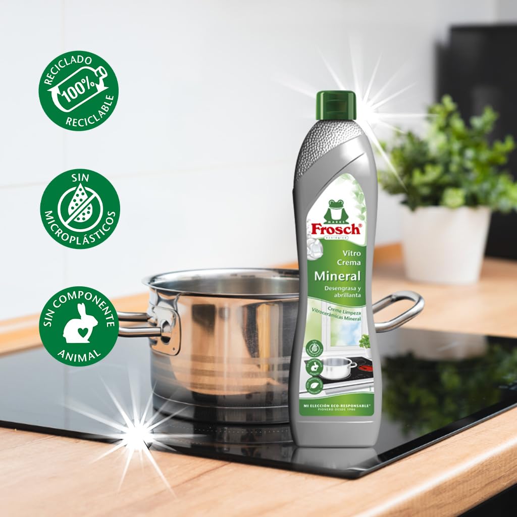 Frosch - Limpiador Ecológico para Vitrocerámica Nueva Fórmula Mejorada con Mármol Ultra Molido y Minerales, Desengrasa y Abrillanta en Profundidad - 500 ml