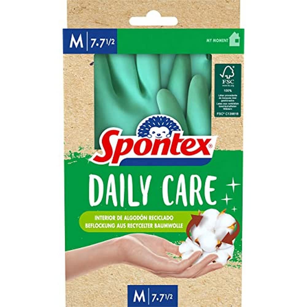 Spontex Daily Care - Guantes de látex 100% aprobado por el FSC, forro de algodón reciclado, para todo tipo de tareas de limpieza y cuidado, talla M (7-7,5)
