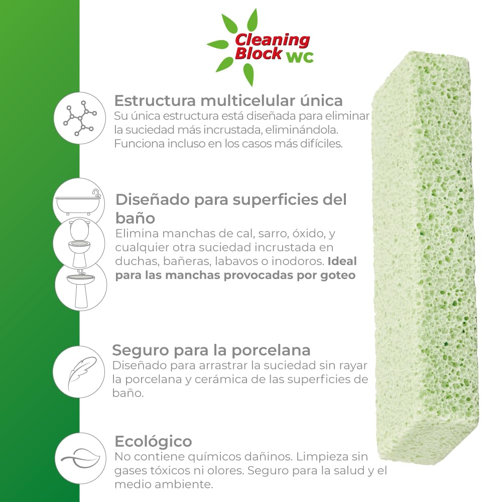 Cleaning Block WC - Pack de 4 barritas para eliminar manchas de cal, sarro y otra suciedad incrustada en inodoros, WC, lavabos, bañeras y otras superficies en el baño