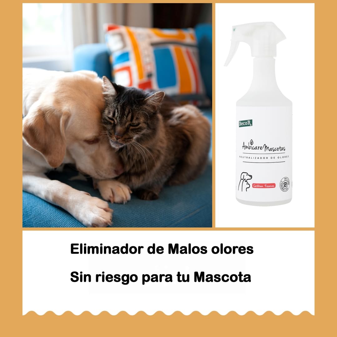 AMBICARE MASCOTAS-Neutralizador de olores de Gatos y Perros, Eliminador de olores Mascotas, ambientador absorbe olores mascotas, Biodegradable y sin Tóxicos para tu Mascota. PETCARE