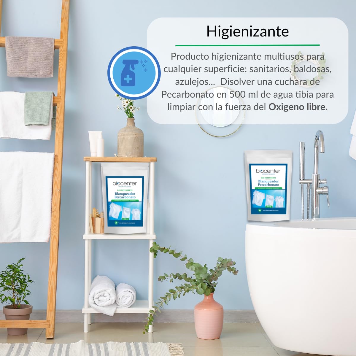 BIOCENTER - Percarbonato puro y certificado ecológico - Blanqueador natural para la ropa, Quitamanchas, Higienizante -100% biodegradable