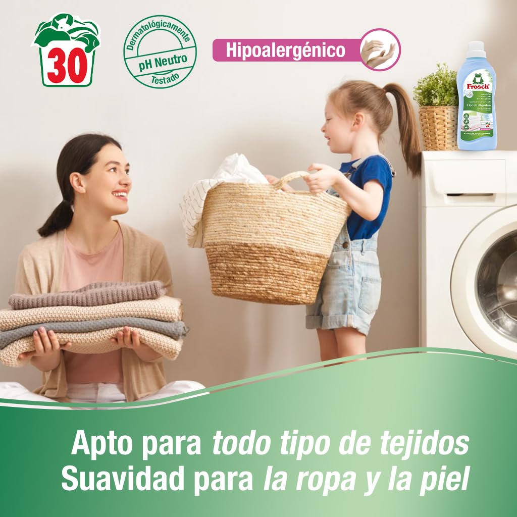 Frosch - Suavizante Concentrado Liquido Ecológico Flor de Algodón para Lavadora, Apto para Ropa Blanca y de Color - Pack de 8 Unidades x 750 ml