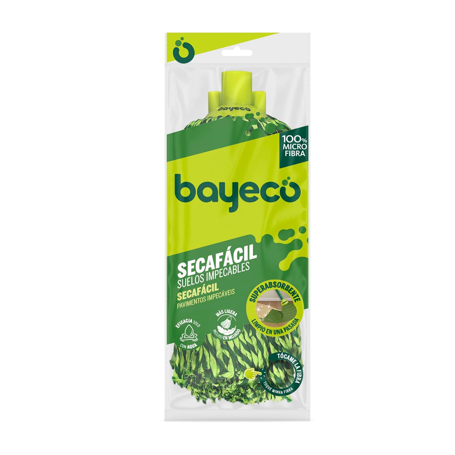 Bayeco - Fregona Secafácil Hilos 100% Microfibra - Absorción y Limpieza Superior - Ligera Incluso mojada - Más Resistencia y Durabilidad - Verde - 1 Unidad