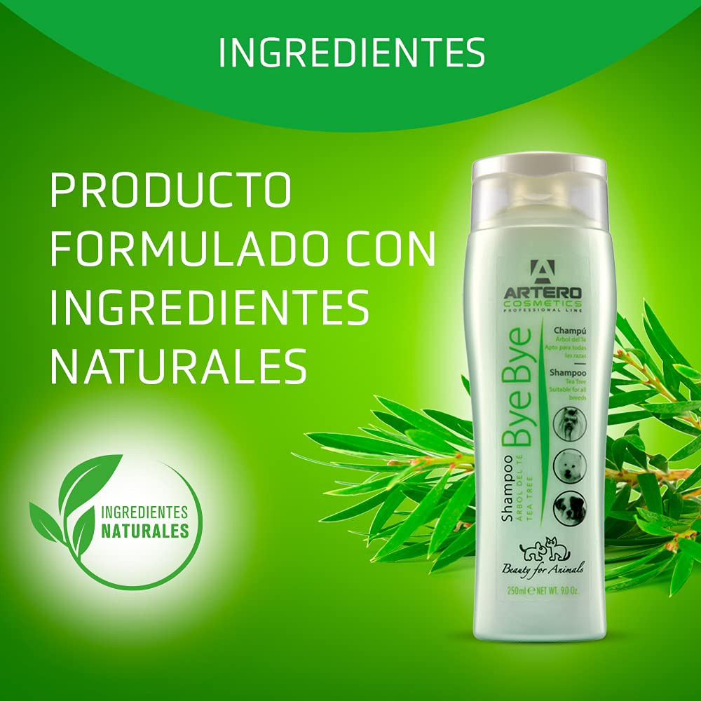 Artero Champú Bye Bye. para Perros, con Arbol del Té. Efecto Anti picores y calmante. (250 ml)