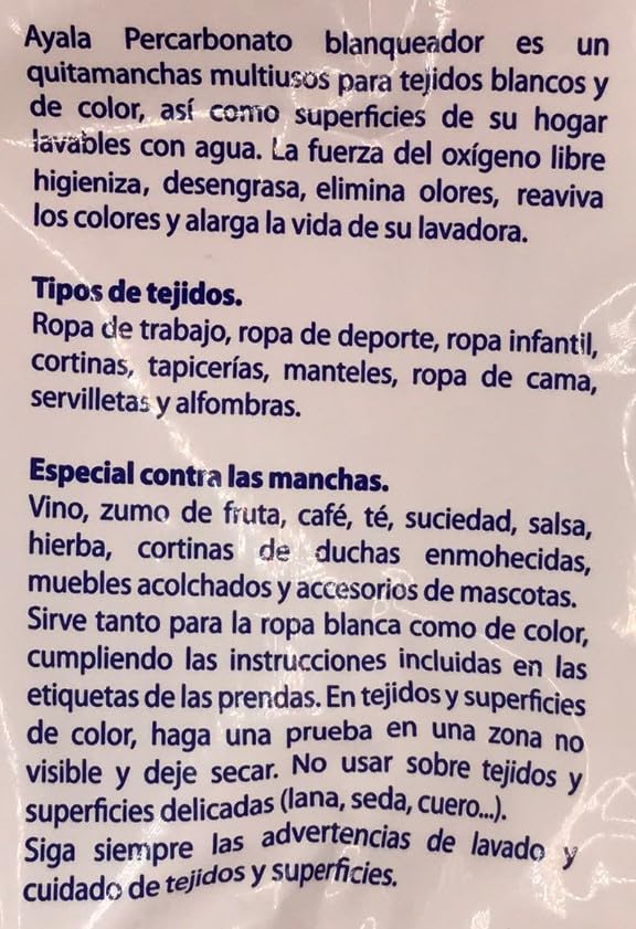 Percarbonato Blanqueador Puro 750 g - Potente Limpiador y Desinfectante Natural, Elimina Manchas Difíciles y Olores, Seguro para Ropa de Color