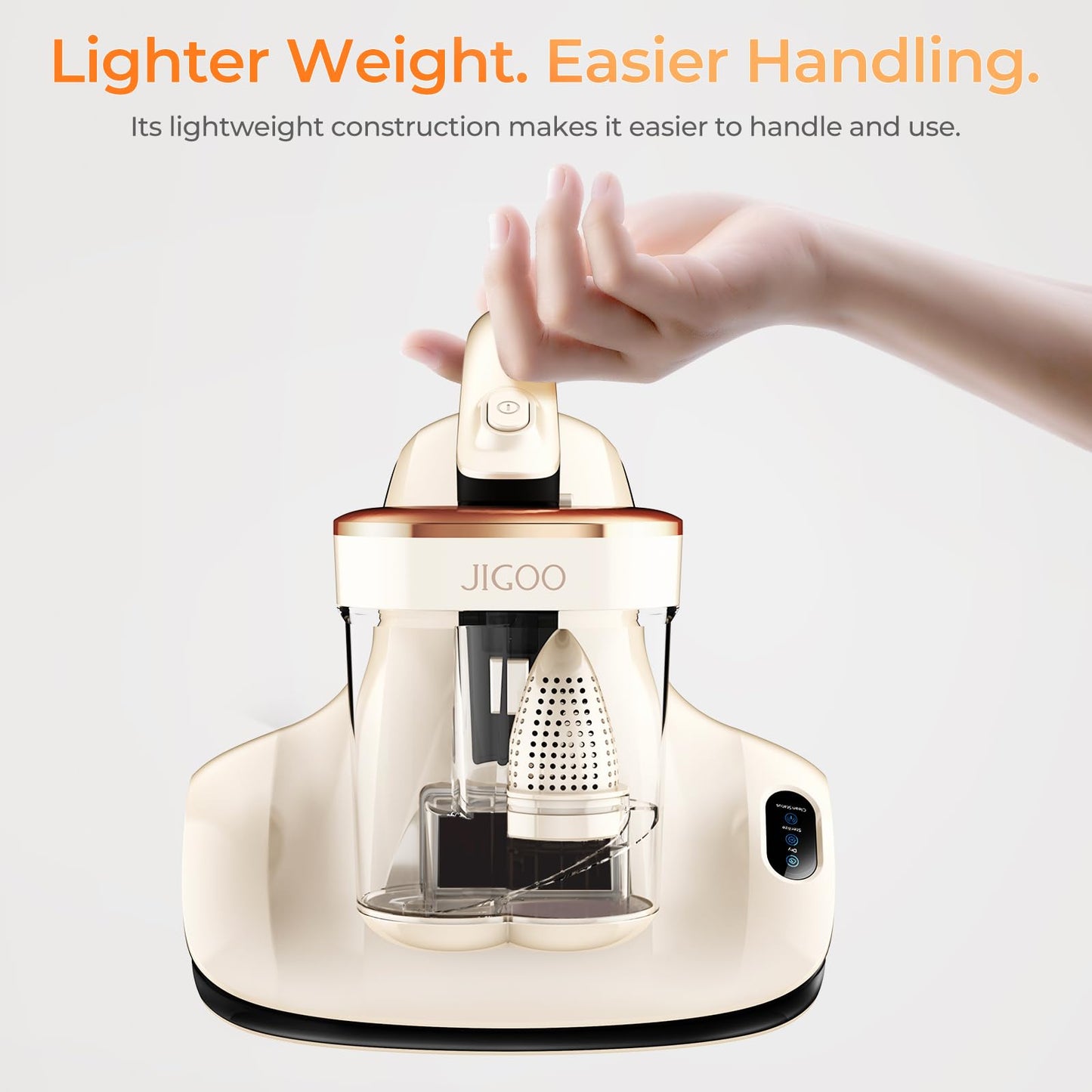 JIGOO S100 Aspirador de ácaros, Aspiradora Antiacaros para colchones con Sensor de ácaros, Pantalla LED, vibración, luz UV, ultrasonido, Elimina 99.9%, Especial Alergias, para Colchones y Sofás