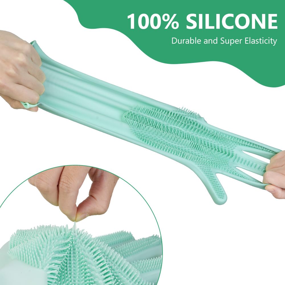AMFUN Guantes reutilizables para el hogar, Verde Guantes de Limpieza de Silicona, Guantes de silicona reutilizables para lavar platos, para Lavar Platos, cocina, coche, cuidado de mascotas