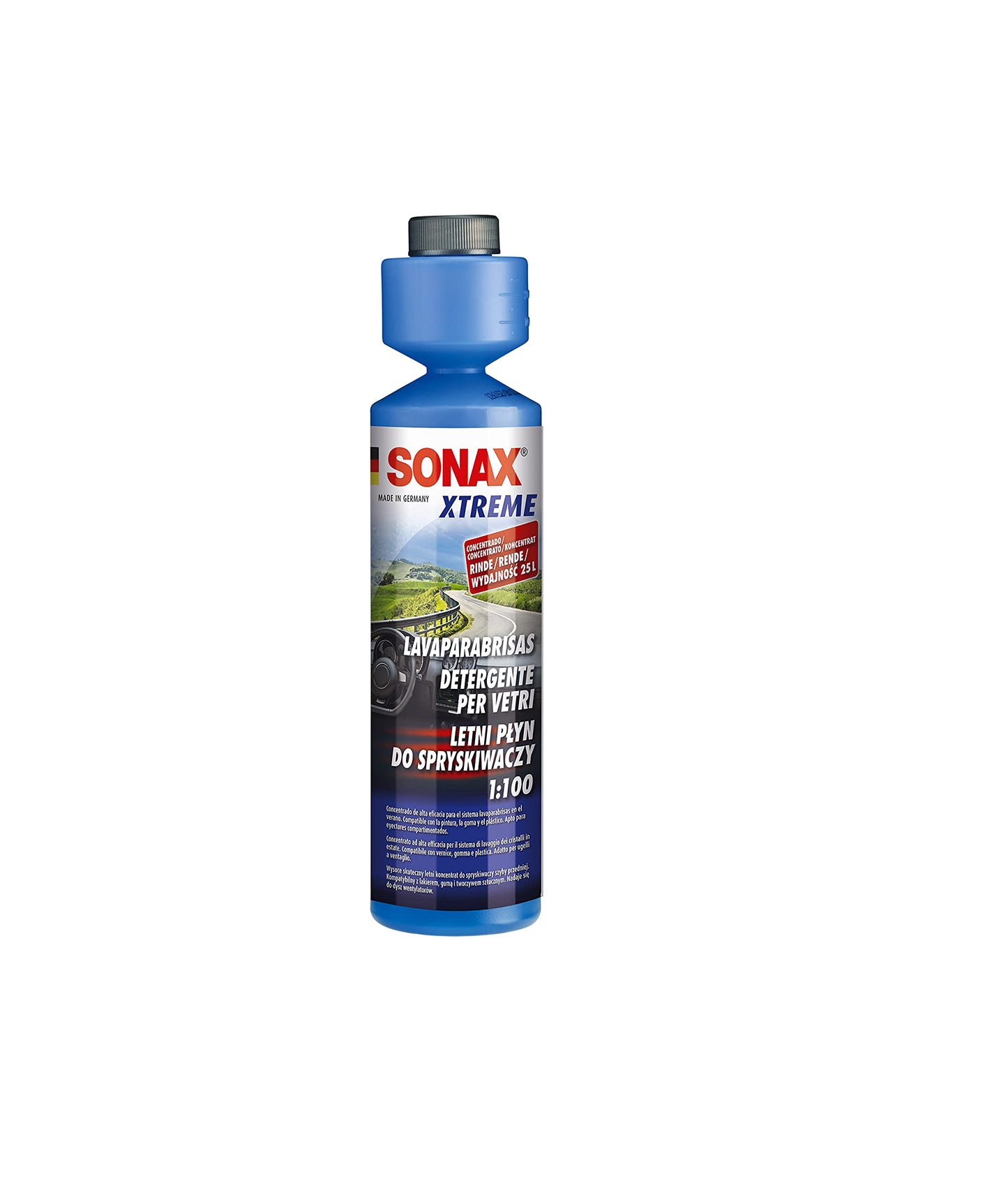 SONAX Xtreme Limpiacristales Concentrado 1:100 (250 ml) para el Sistema de limpiaparabrisas, eficaz contra la Suciedad y Suave con los Materiales | N.° 02711410-820