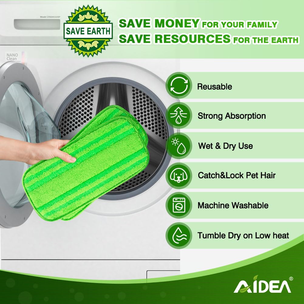 AIDEA Mopa de Microfibra Compatible con Swiffer Sweeper,Recambios de mopa Lavables y Reutilizables,Ideal para Suelos de Madera, Cerámica y Vinilo,Pack de 4