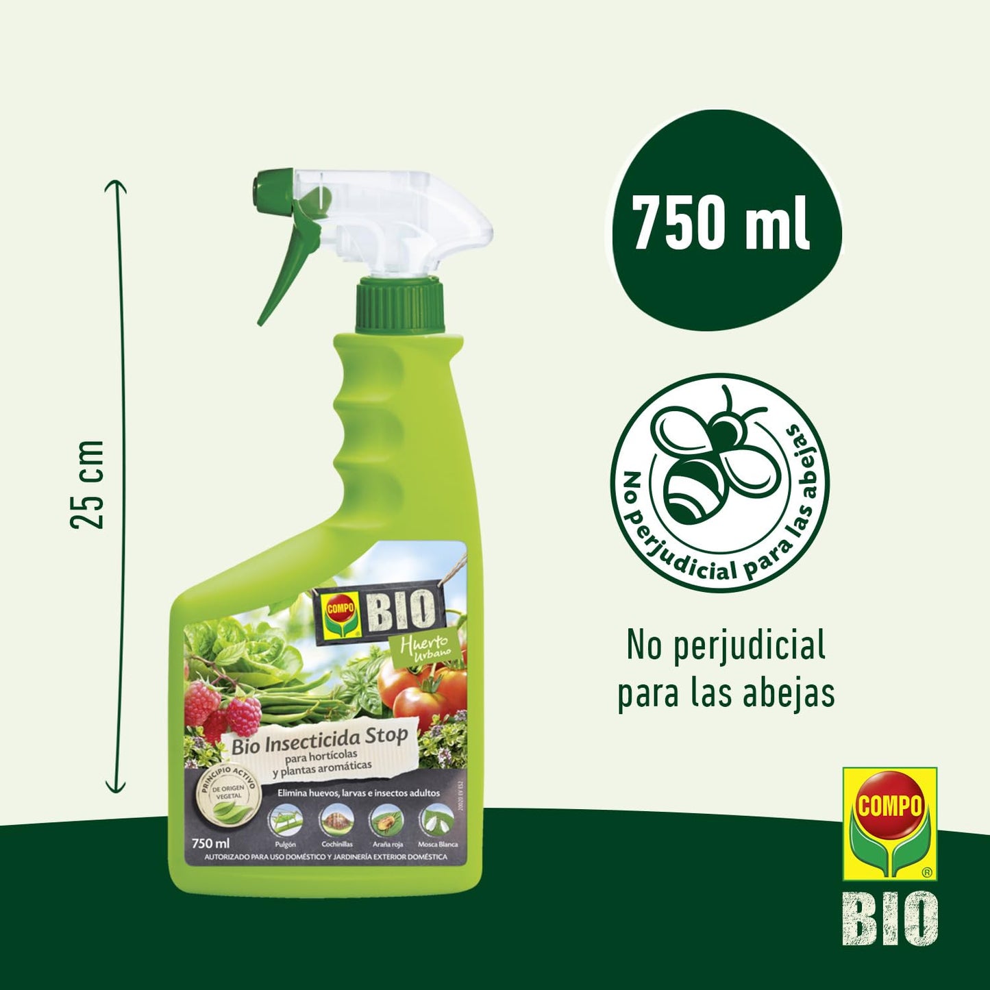 COMPO Bio Insecticida Stop, Insecticida para hortícolas y plantas aromáticas, Apto para agricultura ecológica, Control de plagas en hortalizas y plantas aromáticas, 750 ml