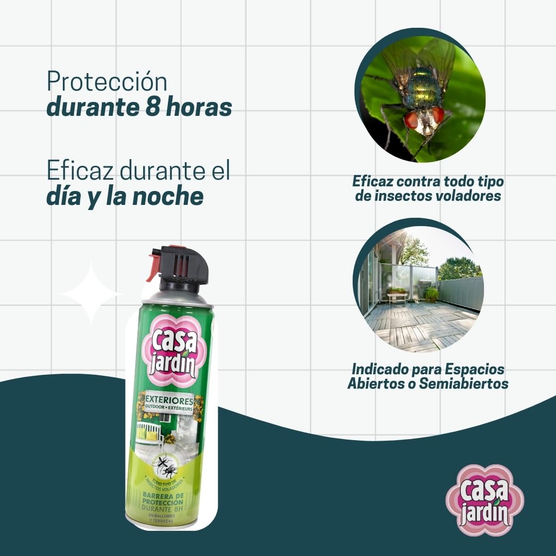 CASA JARDIN | Aerosol Insecticida | Indicado Espacios Abiertos o Semiabiertos | Barrera de Protección Durante 8 Horas | Contenido: 500 ml