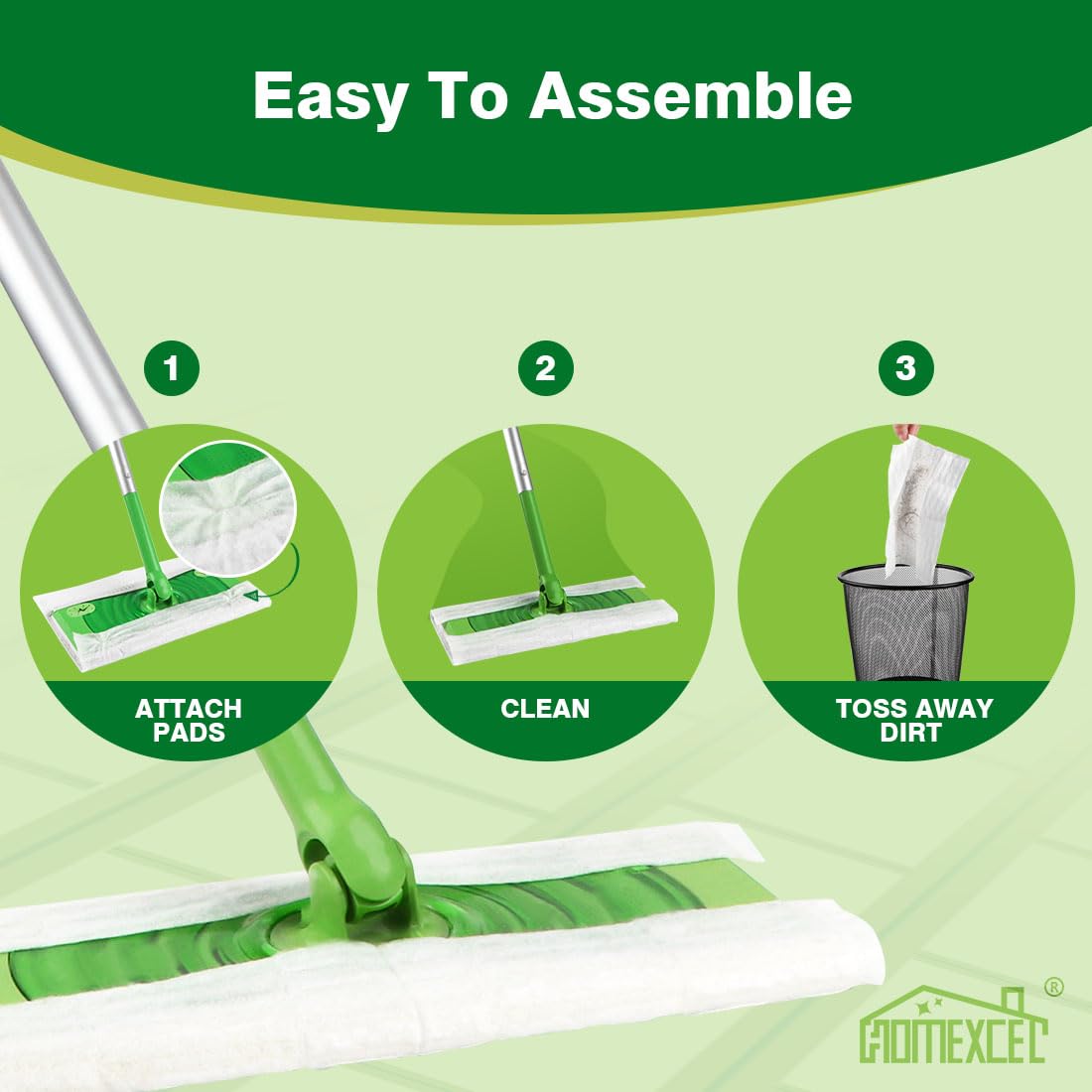 HOMEXCEL Almohadillas de Trapo de Barrido en seco compatibles con Swiffer Sweeper, Almohadillas Desechables para fregona y Limpieza de Suelos, 64 Unidades