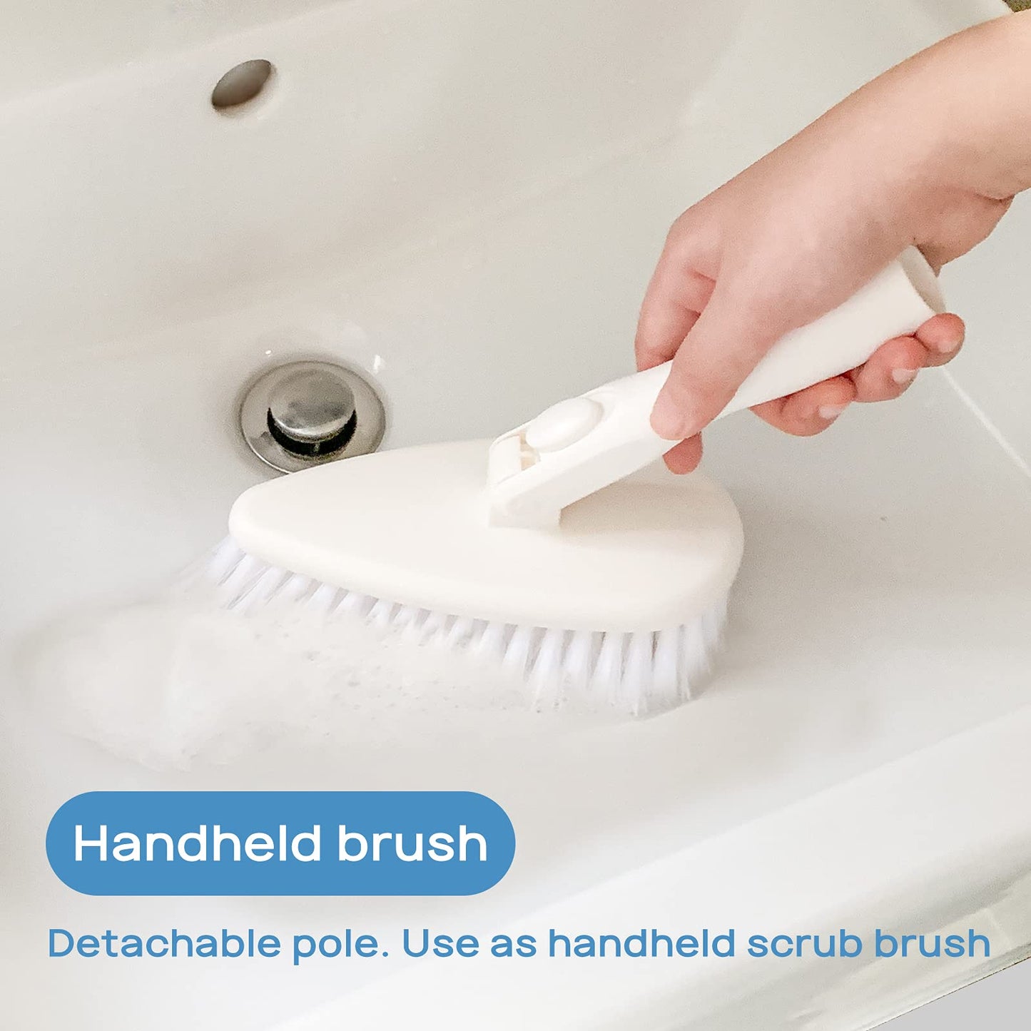 Qaestfy Cepillo de Limpieza de Ducha y Estropajo Combinado con Mango Largo Desmontable de 51 Pulgadas para bañera y Azulejos de Ducha, Cepillo Limpia