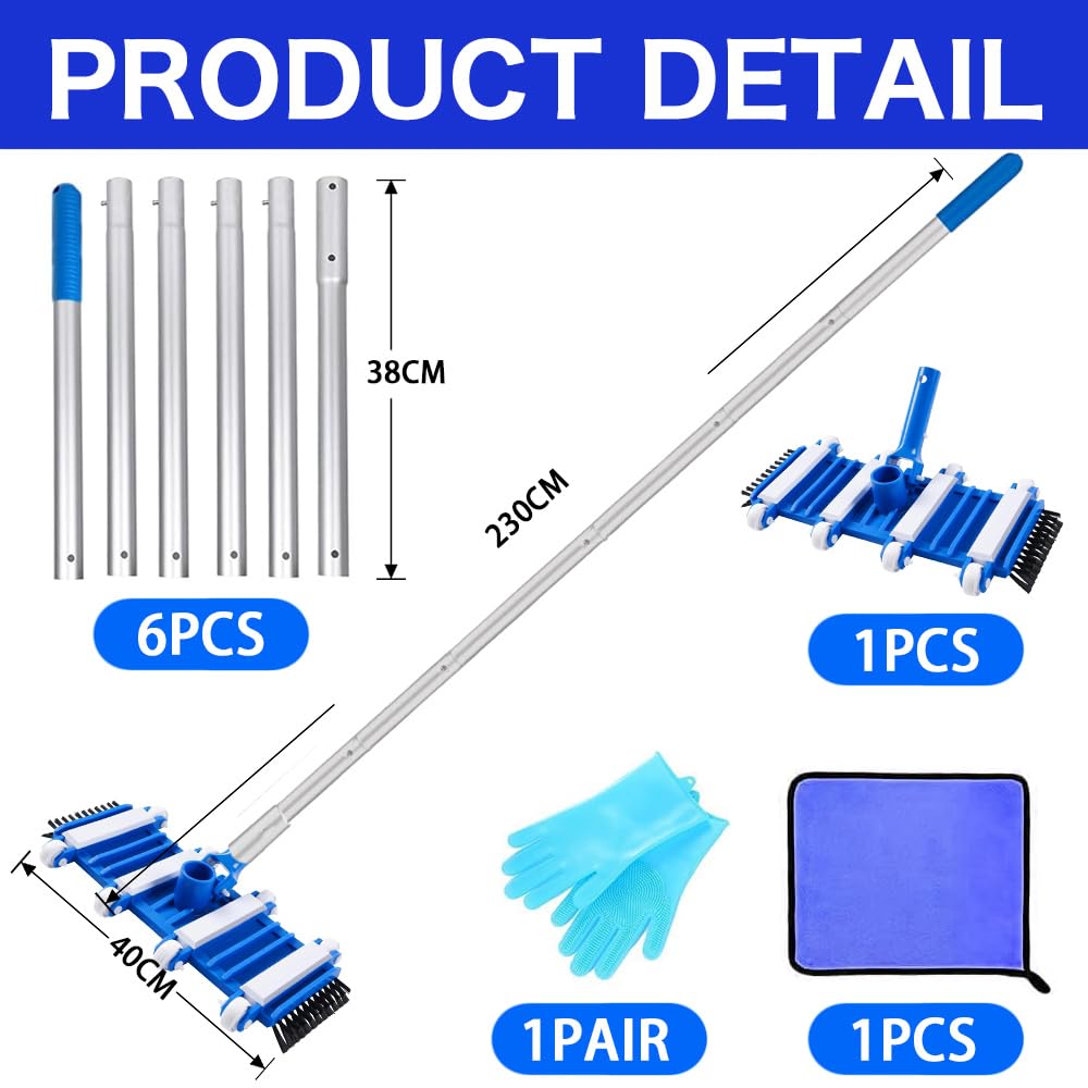 Aspirador Piscina,Kit Limpiafondos Piscina Manual,Limpiafondos Piscina,Lncluye 6 Varillas Reforzadas-Conexión de hasta 2,1 M de Longitud-para Piscinas, Fuente, Hidromasaje
