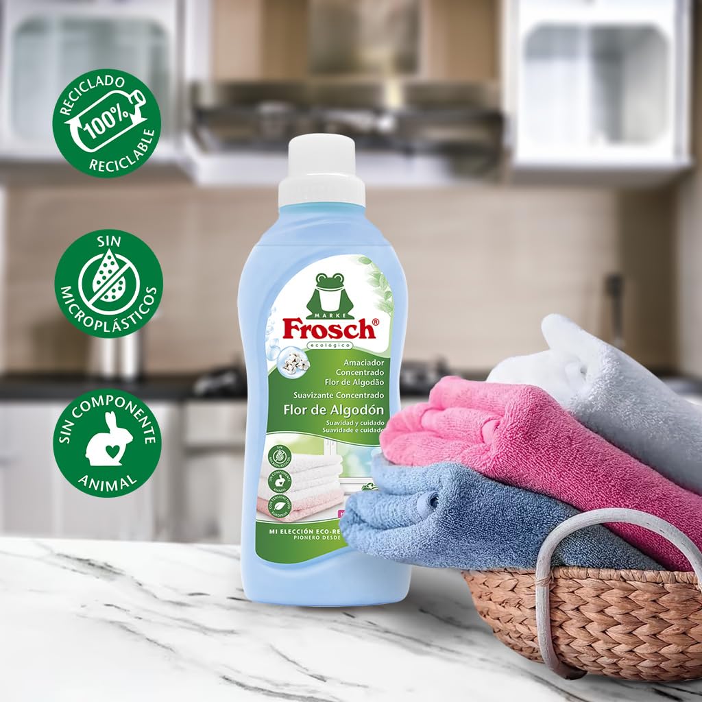 Frosch - Suavizante Concentrado Liquido Ecológico Flor de Algodón para Lavadora, Apto para Ropa Blanca y de Color - Pack de 8 Unidades x 750 ml