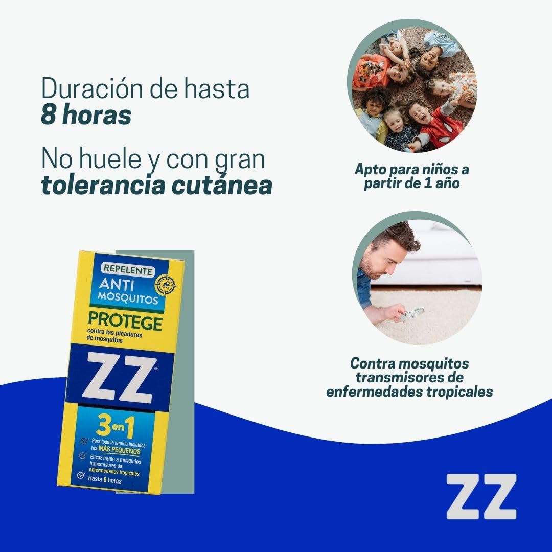 ZZ | Repelente Antimosquitos | Eficaz Contra Mosquitos Transmisores de Enfermedades Tropicales | Sin Olor | Apto a Partir de 1 Año | 8 Horas de Protección | Defensa Integral Contra Mosquitos | 100 ml