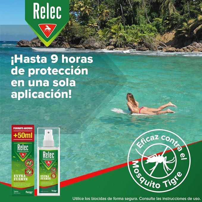 Relec Extra Fuerte Spray Antimosquitos, Repelente de Mosquitos 125ml, Eficaz Contra El Mosquito Tigre, Protección Contra las Picaduras de Mosquitos en Condiciones Extremas y Zonas Tropicales