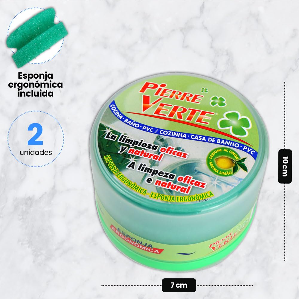 Passat 2 uds. Pierre Verte Arcilla Blanca de Limpieza, Piedra Blanca Limpieza, Producto de Limpieza Multiusos, 200 gr, Aroma Limón, Esponja Incluida