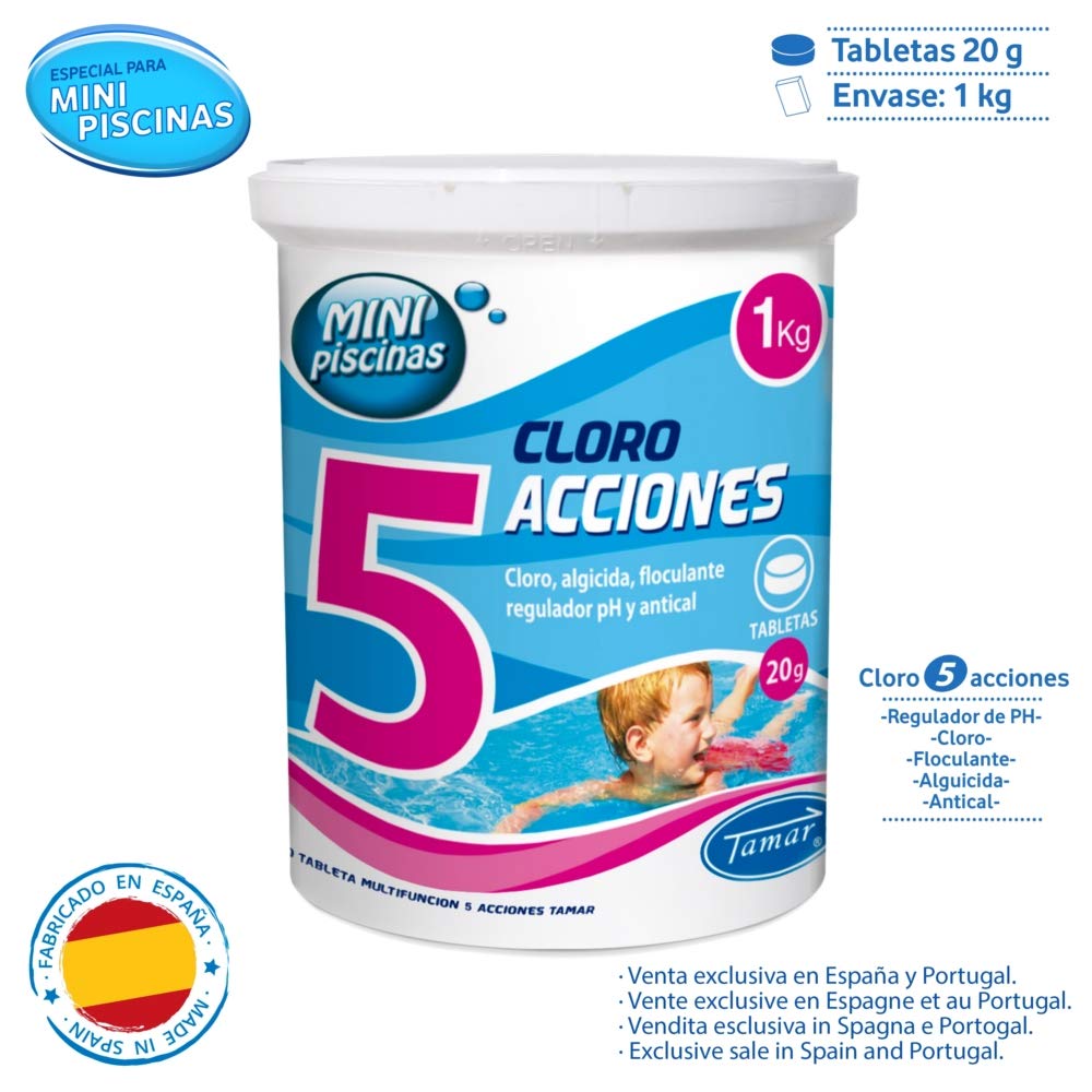 LOLAhome Cloro multifunción de 5 acciones para Mini Piscinas en Formato de Pastillas 1 kg. Incluye 50 tabletas de 20 Gramos.